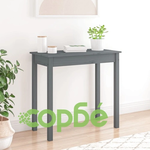 Конзолна маса, сива, 80x40x75 см, борово дърво масив ➤ топ цена ➤ sorbe.bg