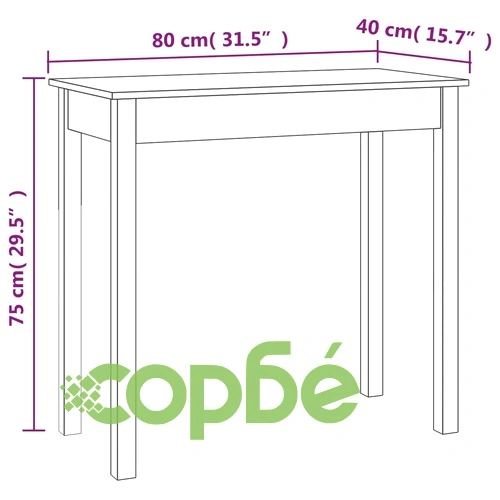 Конзолна маса, черна, 80x40x75 см, борово дърво масив ➤ топ цена ➤ sorbe.bg