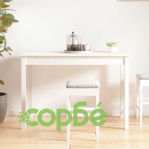 Трапезна маса,Бяло, 110x55x75 см, борово дърво масив ➤ топ цена ➤ sorbe.bg