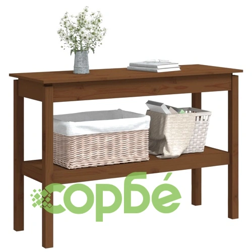 Конзолна маса, меденокафява, 110x40x75 см, борово дърво масив ➤ топ цена ➤ sorbe.bg