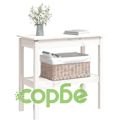 Конзолна маса бяла 80x40x75 см борово дърво масив ➤ топ цена ➤ sorbe.bg