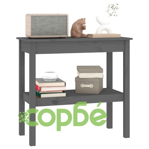 Конзолна маса сива 80x40x75 см борово дърво масив ➤ топ цена ➤ sorbe.bg