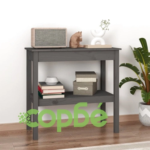 Конзолна маса сива 80x40x75 см борово дърво масив ➤ топ цена ➤ sorbe.bg