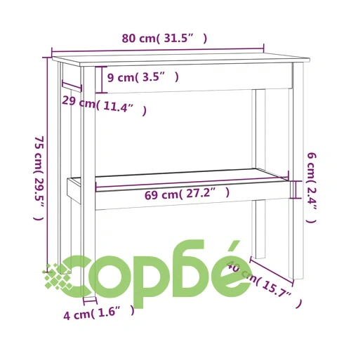 Конзолна маса черно 80x40x75 см борово дърво масив ➤ топ цена ➤ sorbe.bg