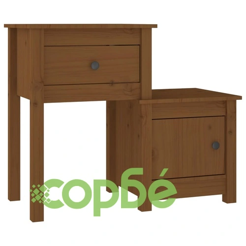 Нощно шкафче меденокафяво 79,5x38x65,5 см борово дърво масив ➤ топ цена ➤ sorbe.bg