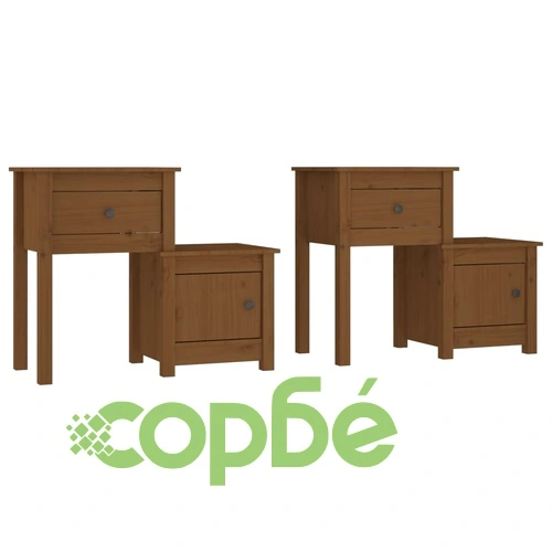 Нощни шкафчета, 2 бр, меденокафяви, 79,5x38x65,5 см, бор масив ➤ топ цена ➤ sorbe.bg