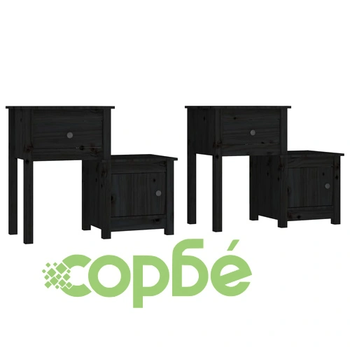Нощни шкафчета 2 бр черни 79,5x38x65,5 см борово дърво масив ➤ топ цена ➤ sorbe.bg
