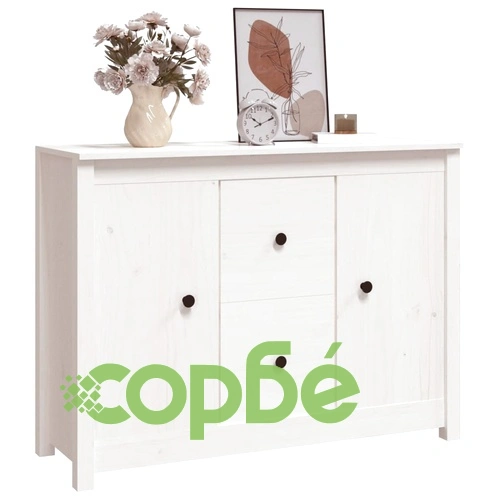 Сайдборд, бял, 100x35x74 см, бор масив ➤ топ цена ➤ sorbe.bg