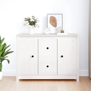 Сайдборд, бял, 100x35x74 см, бор масив