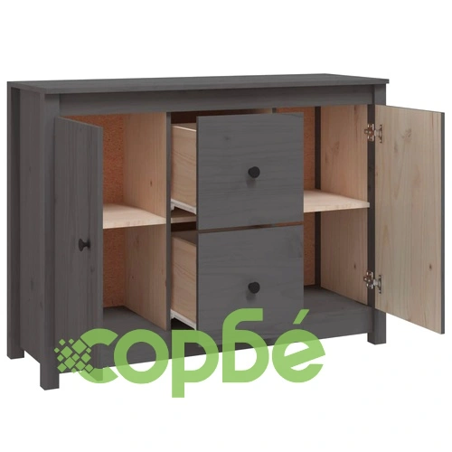 Сайдборд, сив, 100x35x74 см, бор масив ➤ топ цена ➤ sorbe.bg