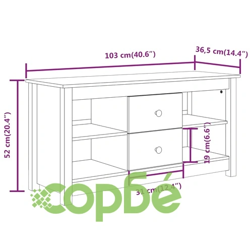 ТВ шкаф, сив, 103x36,5x52 см, бор масив ➤ топ цена ➤ sorbe.bg