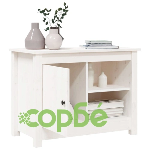 ТВ шкаф, бял, 70x36,5x52 см, бор масив ➤ топ цена ➤ sorbe.bg