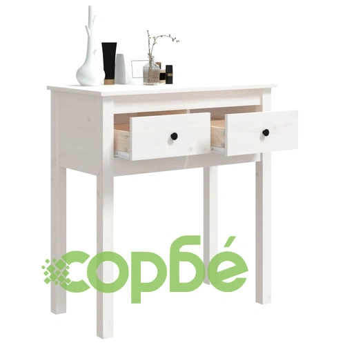 Конзолна маса, бяла, 70x35x75 см, борово дърво масив ➤ топ цена ➤ sorbe.bg