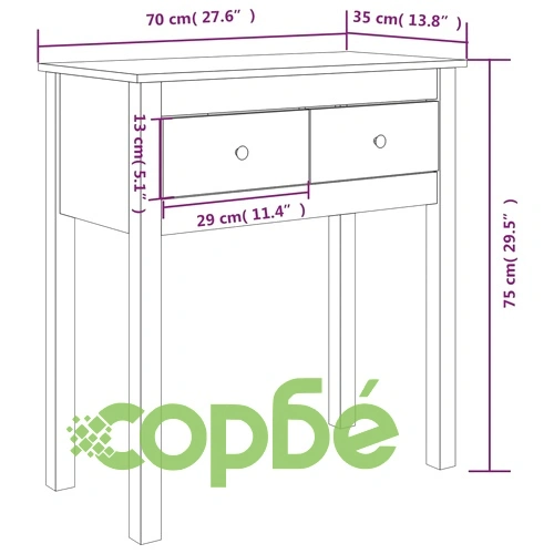 Конзолна маса Сиво 70x35x75 см борово дърво масив ➤ топ цена ➤ sorbe.bg