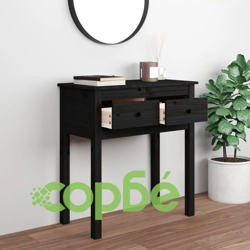 Конзолна маса, черна, 70x35x75 см, борово дърво масив ➤ топ цена ➤ sorbe.bg