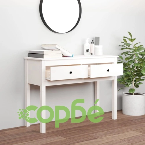 Конзолна маса бяла 100 x 35 x 75 см борово дърво масив ➤ топ цена ➤ sorbe.bg