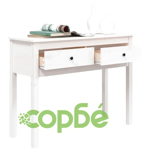 Конзолна маса бяла 100 x 35 x 75 см борово дърво масив ➤ топ цена ➤ sorbe.bg