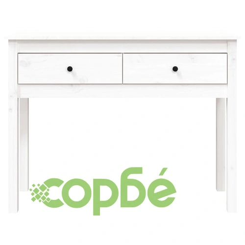 Конзолна маса бяла 100 x 35 x 75 см борово дърво масив ➤ топ цена ➤ sorbe.bg