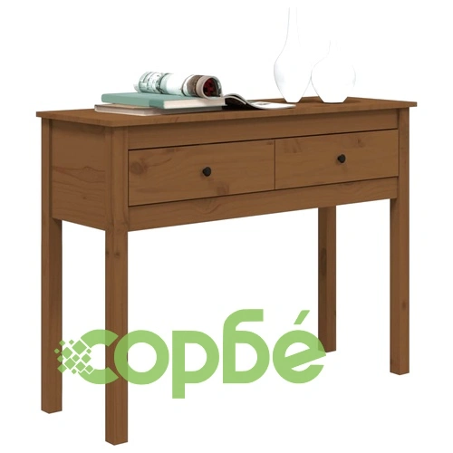 Конзолна маса, меденокафява, 100x35x75 см, борово дърво масив ➤ топ цена ➤ sorbe.bg