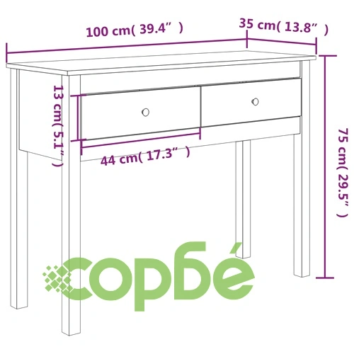 Конзолна маса черно 100 x 35 x 75 см борово дърво масив ➤ топ цена ➤ sorbe.bg