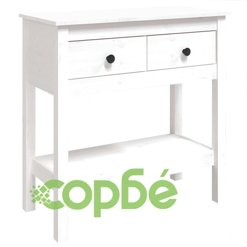 Конзолна маса бяла 75x35x75 см борово дърво масив ➤ топ цена ➤ sorbe.bg