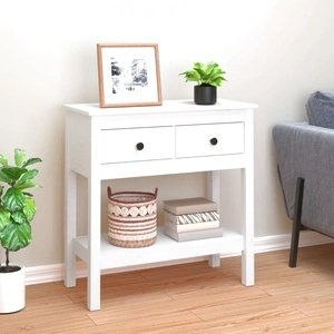 Конзолна маса бяла 75x35x75 см борово дърво масив