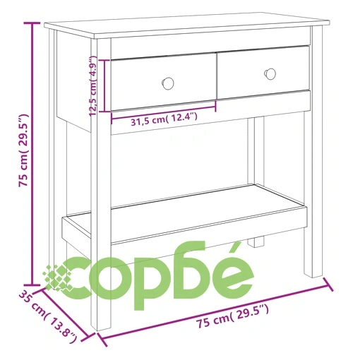 Конзолна маса черно 75x35x75 см борово дърво масив ➤ топ цена ➤ sorbe.bg