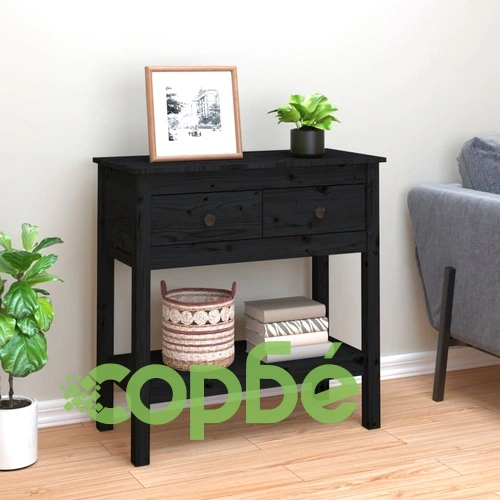 Конзолна маса черно 75x35x75 см борово дърво масив ➤ топ цена ➤ sorbe.bg