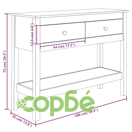 Конзолна маса 100x35x75 см борово дърво масив ➤ топ цена ➤ sorbe.bg