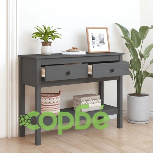 Конзолна маса Сиво 100x35x75 см борово дърво масив ➤ топ цена ➤ sorbe.bg