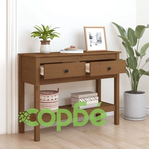 Конзолна маса, меденокафява, 100x35x75 см, борово дърво масив ➤ топ цена ➤ sorbe.bg