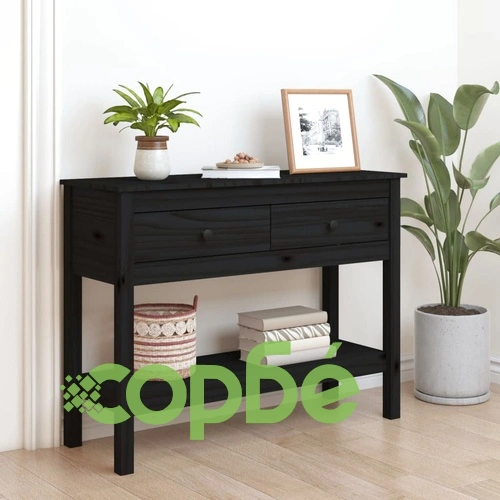 Конзолна маса черно 100 x 35 x 75 см борово дърво масив ➤ топ цена ➤ sorbe.bg