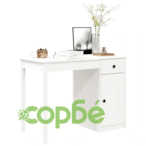 Бюро, бяло, 100x50x75 см, борово дърво масив ➤ топ цена ➤ sorbe.bg