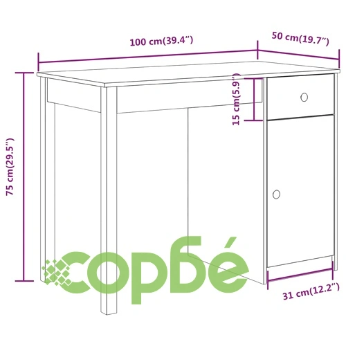 Бюро, черно, 100x50x75 см, борово дърво масив ➤ топ цена ➤ sorbe.bg