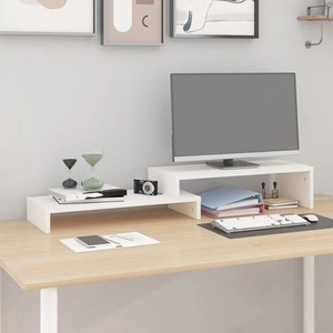 Поставка за монитор, бяла, (52-101)x22x14 см, бор масив