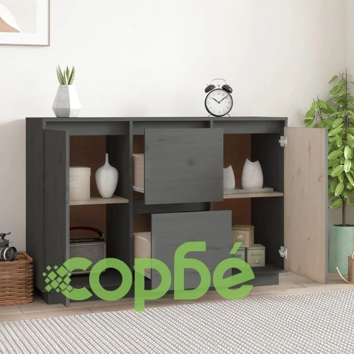 Сайдборд, сив, 111x34x75 см, бор масив ➤ топ цена ➤ sorbe.bg
