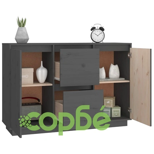 Сайдборд, сив, 111x34x75 см, бор масив ➤ топ цена ➤ sorbe.bg