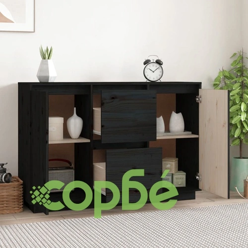 Сайдборд, черен, 111x34x75 см, бор масив ➤ топ цена ➤ sorbe.bg