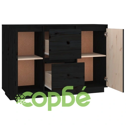 Сайдборд, черен, 111x34x75 см, бор масив ➤ топ цена ➤ sorbe.bg