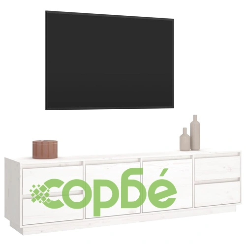 ТВ шкаф, бял, 176x37x47,5 см, бор масив ➤ топ цена ➤ sorbe.bg