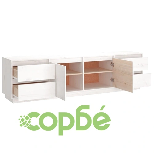 ТВ шкаф, бял, 176x37x47,5 см, бор масив ➤ топ цена ➤ sorbe.bg