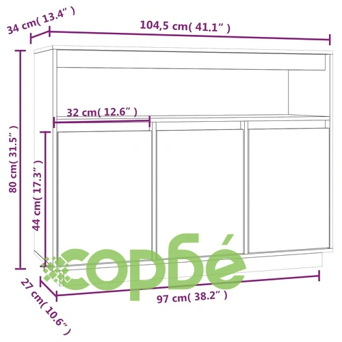 Сайдборд, бял, 104,5x34x80 см, бор масив ➤ топ цена ➤ sorbe.bg