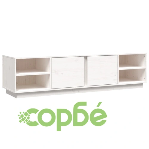 ТВ шкаф, бял, 156x40x40 см, бор масив ➤ топ цена ➤ sorbe.bg