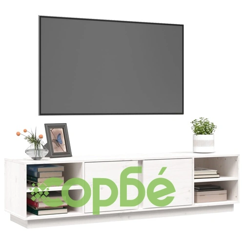 ТВ шкаф, бял, 156x40x40 см, бор масив ➤ топ цена ➤ sorbe.bg