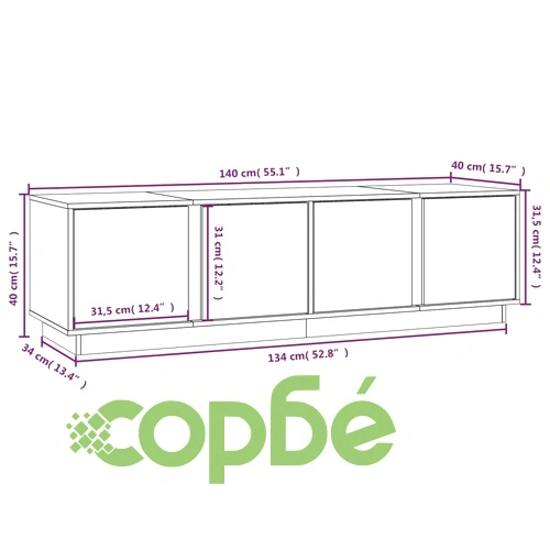 ТВ шкаф, бял, 140x40x40 см, бор масив ➤ топ цена ➤ sorbe.bg