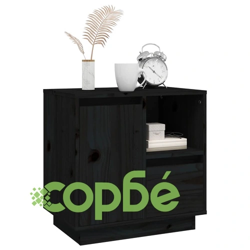 Нощно шкафче, черно, 50x34x50 см, борово дърво масив ➤ топ цена ➤ sorbe.bg