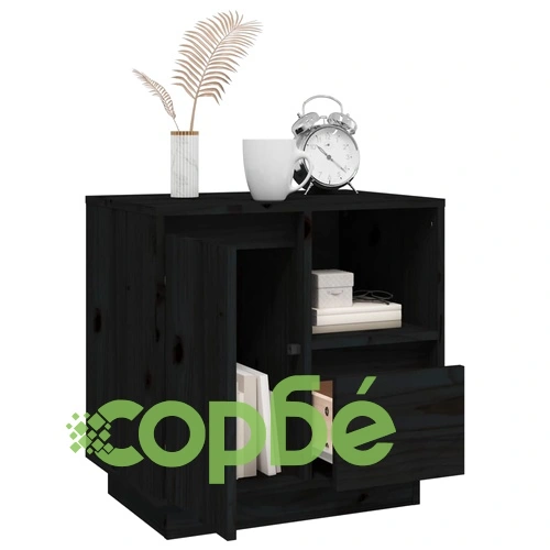 Нощно шкафче, черно, 50x34x50 см, борово дърво масив ➤ топ цена ➤ sorbe.bg