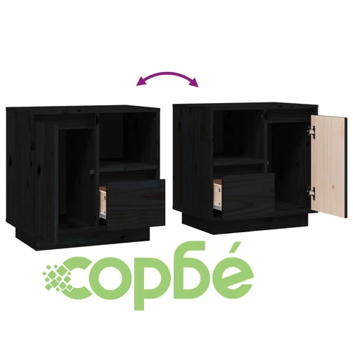 Нощно шкафче, черно, 50x34x50 см, борово дърво масив ➤ топ цена ➤ sorbe.bg