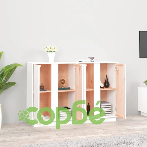 Сайдборд, бял, 120x35x80 см, бор масив ➤ топ цена ➤ sorbe.bg