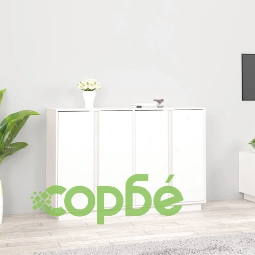 Сайдборд, бял, 120x35x80 см, бор масив ➤ топ цена ➤ sorbe.bg